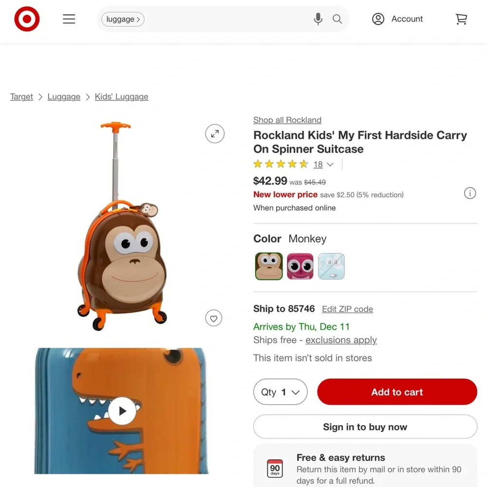 ‘Kirkland Signature’ Hardshell Monkey Face Spinner Luggage - Picture 9 of 9
